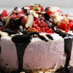 Strawberry Cashew Cream Cake With Carob Drizzle