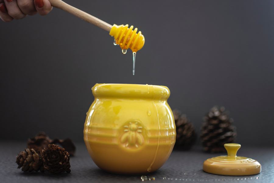 Honey from a yellow jar