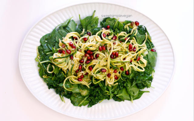 Pomegranate Zucchini Pasta with Persimmon Ginger Dressing