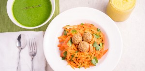 zucchini spinach soup and carrot walnut salad