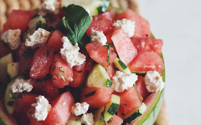 Watermelon, Cucumber & Almond Feta Salad
